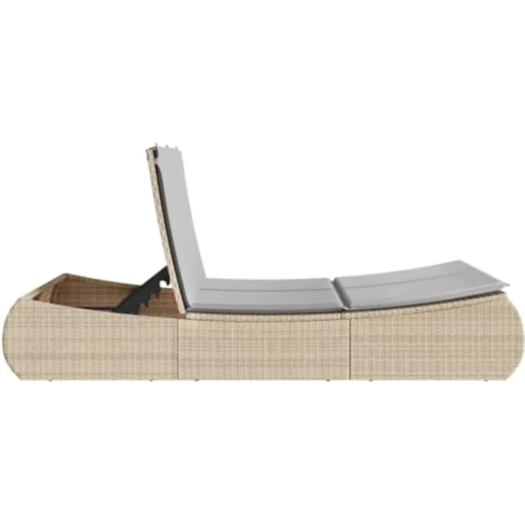 vidaXL Doppel-Sonnenliege mit verstellbarer Rückenlehne und abnehmbaren Kissenbezügen, Beige Poly Rattan – Bild 5