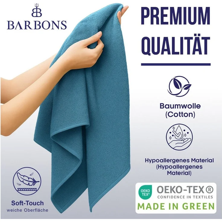 BARBONS Badetücher Duschtücher Set, Handtücher 4-tlg 70x140cm Badetuch, Handtuch, (4-St), Walkfrottee, 100% Baumwolle, saugstark, weich – Bild 3