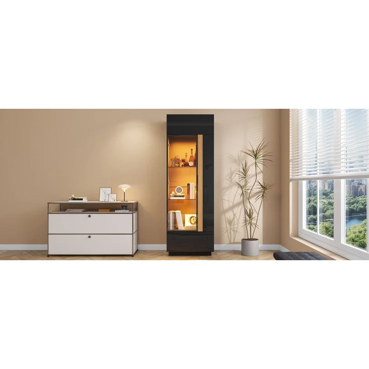 ZUBALIYA Vitrine (60 x 40 x 180 cm), LED - Beleuchtung, Glastüren, Aufbewahrung für Sammlerstücke, Geschirr und Dekoration, Schwarz – Bild 10