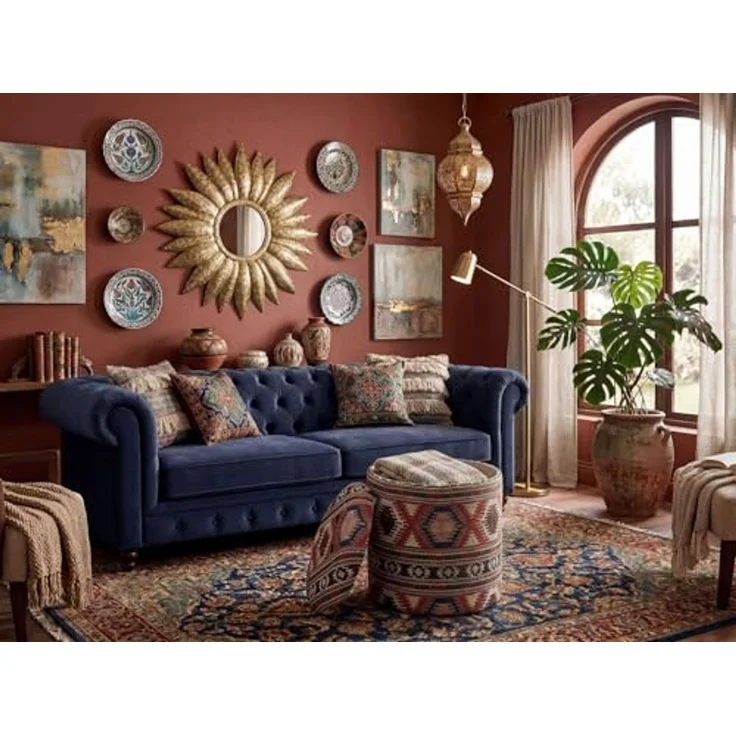 FINEBUY Stauraumhocker FB117695 Sitzhocker 45cm Mehrfarbig mit Stauraum Polsterhocker Hocker (Praktischer Polsterhocker im Ethno-Style), Abnehmbarer Deckel und strukturierte Oberfläche – Bild 6