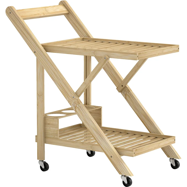 Küchenwagen aus Bambus, 66 x 40 x 70 cm, klappbar mit Weinregal und Rollen – Bild 4