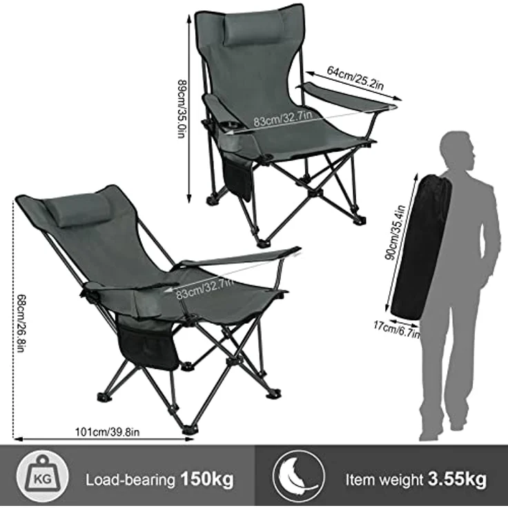 Woltu Campingstuhl (2 St), Klappbarer, leicht, mit Lehne Getränkehalter – Bild 4