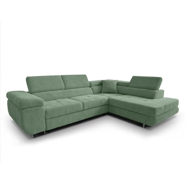 AX LIVING Konak Cord-Ecksofa R Salbeigrün 276 cm breit, Schlaffunktion, Bettkasten – Bild 7
