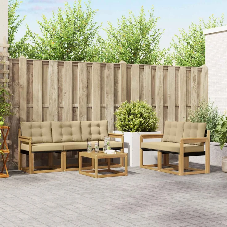 vidaXL Outdoor-Sofagarnitur 6 stk. 5-Sitzer Weiß und Beige 3389207 – Bild 1