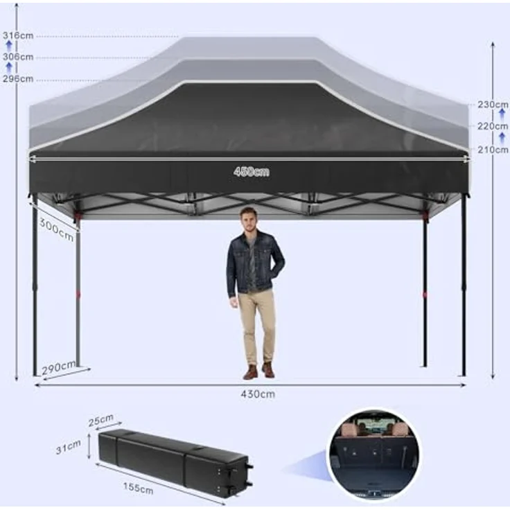 JUMMICO 3x4.5 m Schwerlast-Faltpavillon für Extremes Wetter｜Spitzdach & 110g silberbeschichtetes Oxford｜Verstärkte Klettfixierung｜Mehr Stauraum & Stabilität – Bild 4