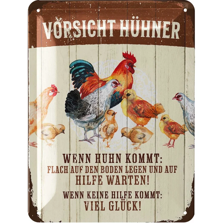 LANOLU Blechschild Vorsicht Hühner - 15x20cm – Metall – Braun – 15210 – Bild 1