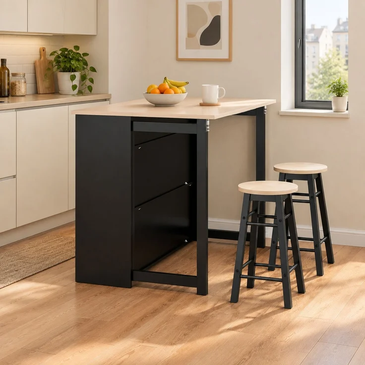 3-teiliges Bartisch-Set, klappbar mit Stauraum, 116x70x89,5 cm, Schwarz – Bild 1