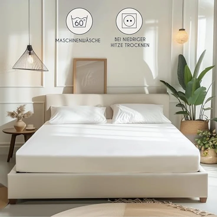 Dreamzie - Spannbettlaken 180x200 cm - Baumwolle Oeko Tex Zertifiziert - Weiß - 100% Jersey Spannbettlaken 180x200 cm Baumwolle – Bild 7