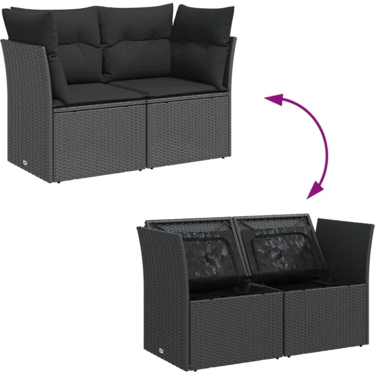 vidaXL Gartensofa mit Kissen 2-Sitzer Schwarz Poly Rattan 365986 – Bild 4