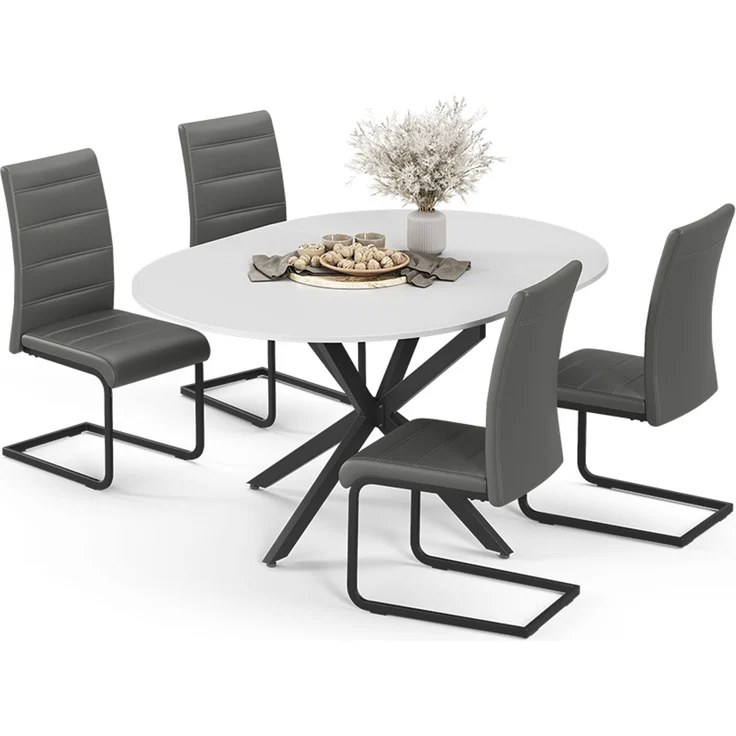 Esstisch-Set Loyd Weiß/Schwarz 120 x 120 cm mit 4 Esszimmerstühlen, Grau Vicco – Bild 6