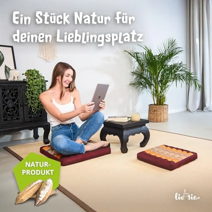 livasia Sitzkissen Sitzkissen 35 cm, vegan und handgefertigt, 35 x 35 x 6 cm, Kapok – Bild 3