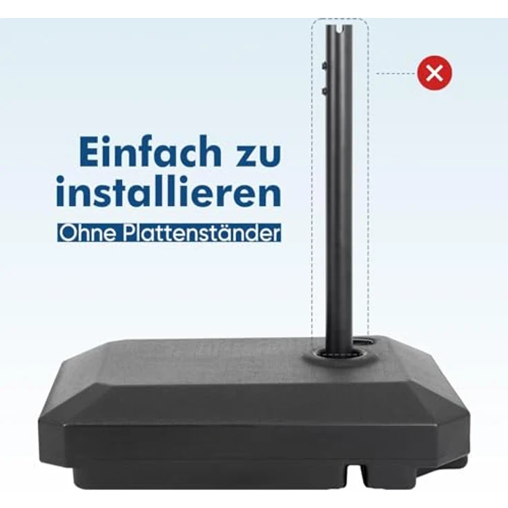 Sekey Kunststoffschirmständer Ampelschirmständer mit Rolle Sonnenschirmständer 70 bis 90KG Befüllbar, für Stöcke bis Ø 130 mm – Bild 8