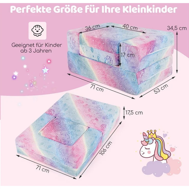 KOMFOTTEU Kindersofa, ausklappbar mit leuchtenden Mustern & abnehmbarem Flanellbezug – Bild 2
