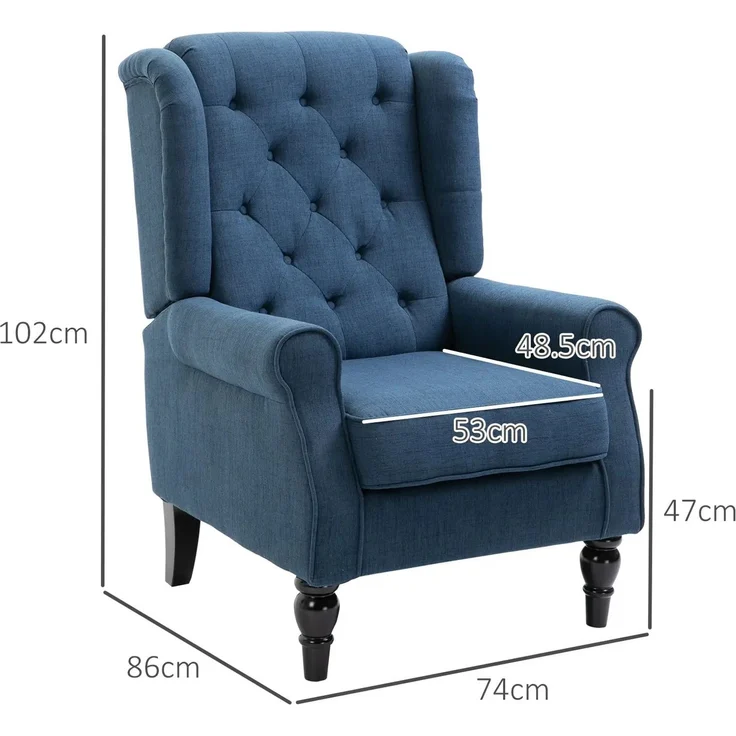 EINHOM Ohrensessel Sessel mit Tufting, hoher Rückenlehne, Gepolstert Loungesessel mit abgerundeten Armlehnen, Holzbeine, für Schlafzimmer, Wohnzimmer, bis 160 kg, Blau – Bild 2