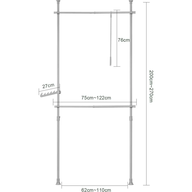 SoBuy FRG109-HG Garderobenständer, Metall, Pulverbeschichtung, Grau, 62 x 200 x 75 cm – Bild 3