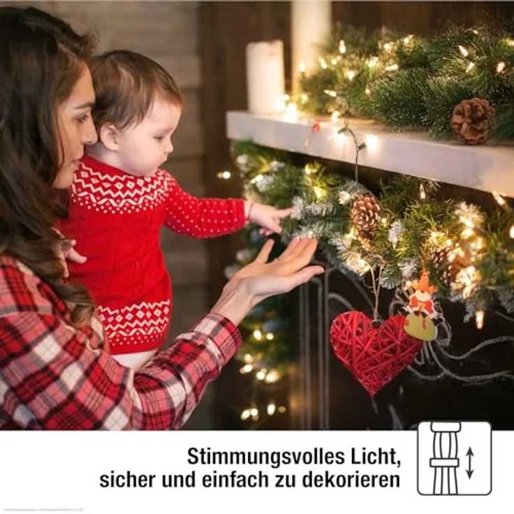 hellum Lichterkette innen mit 100 LEDs, Weihnachtsbaum Lichterkette warmweiß, 14,85m beleuchtet mit grünem Kabel, für innen mit Stecker 1,5m Zuleitung – Bild 7