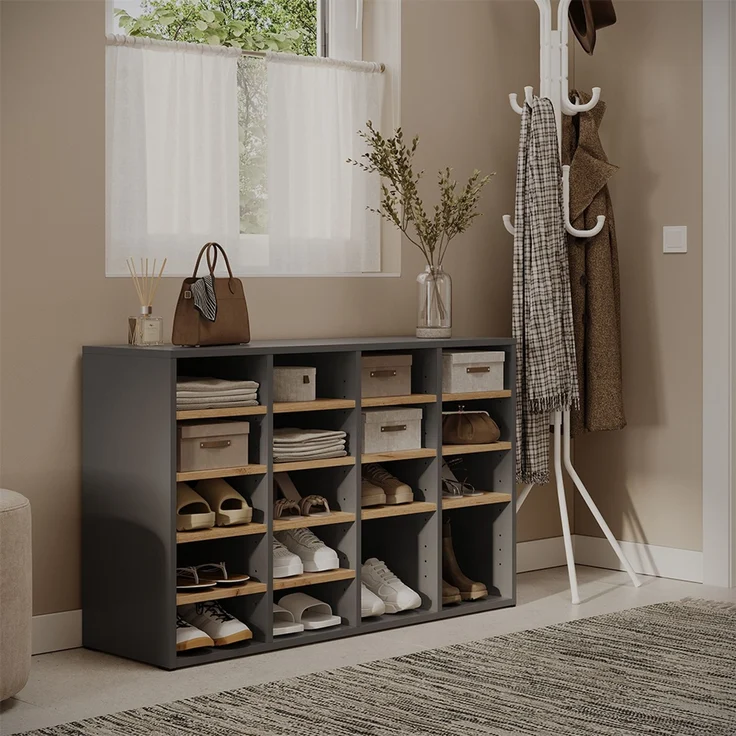 Schuhschrank Lysander Anthrazit/Goldkraft Eiche 104.2 x 65.5 cm mit 18 offenen Fächern Vicco – Bild 3