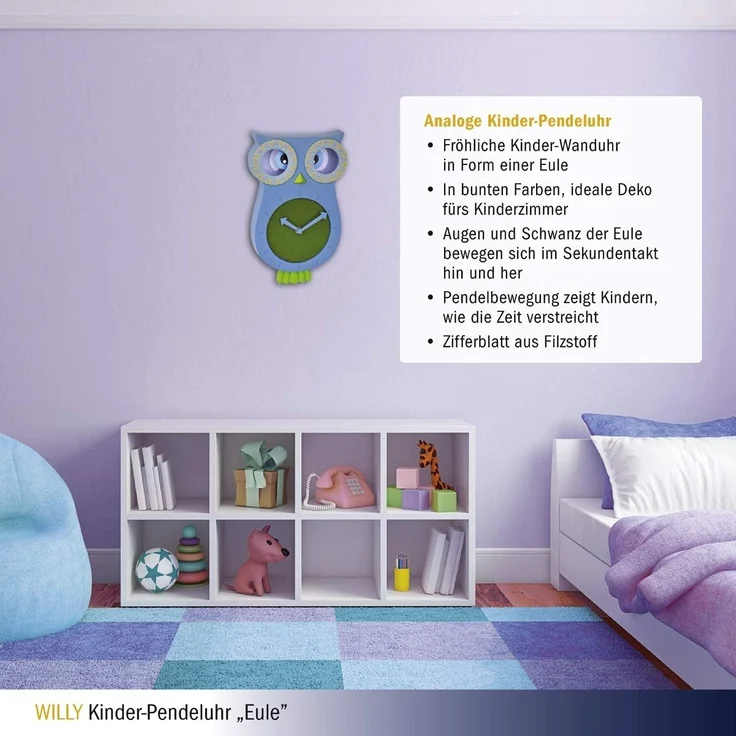 TFA 60.3052.06 blau/grün Lucy Kinder-Pendeluhr "Eule" – Bild 4