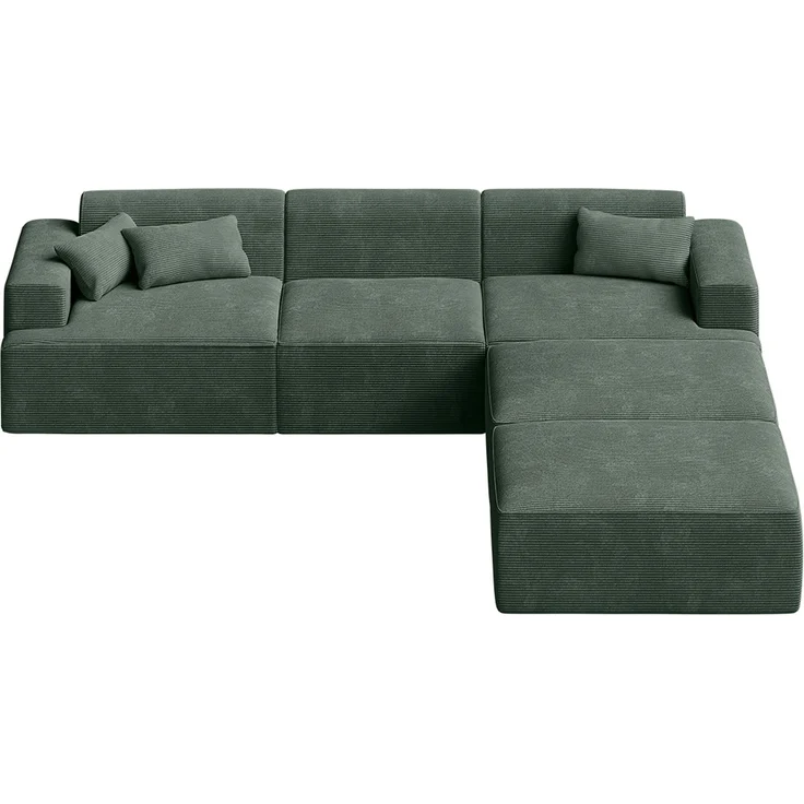 skølm 'Freki' Cloud Sofa 3 Sitzer mit 2x Hocker, Vollschaumcouch mit Federkern und Vakuum-Kompression, kein Aufbau erforderlich, mit 3 Kissen, Cord dunkelgrün – Bild 9