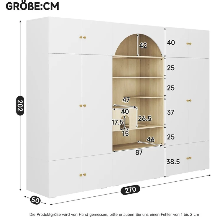 CHICFURN Kleiderschrank 270x200x50 cm mit Kleiderstange und Katzenkletterwand – Weiß/Holzoptik – Bild 9