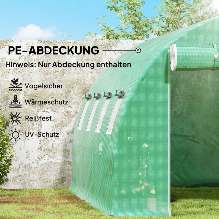 Outsunny Gewächshausfolie, PE, Grün, 400L x 300B x 200H cm – Bild 6