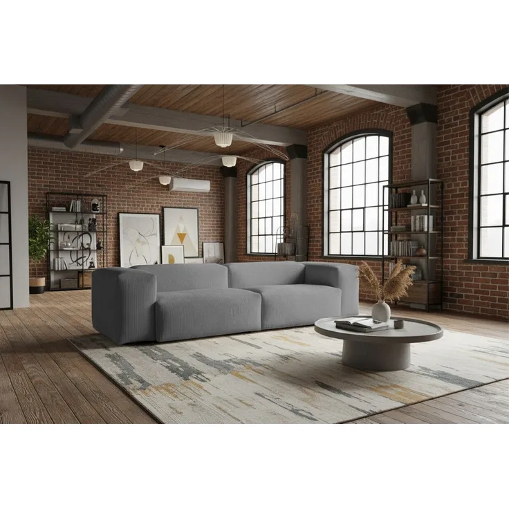 KAWOLA Sofa CELESTE 4-Sitzer Cord grau 72 x 114 x 302 cm
