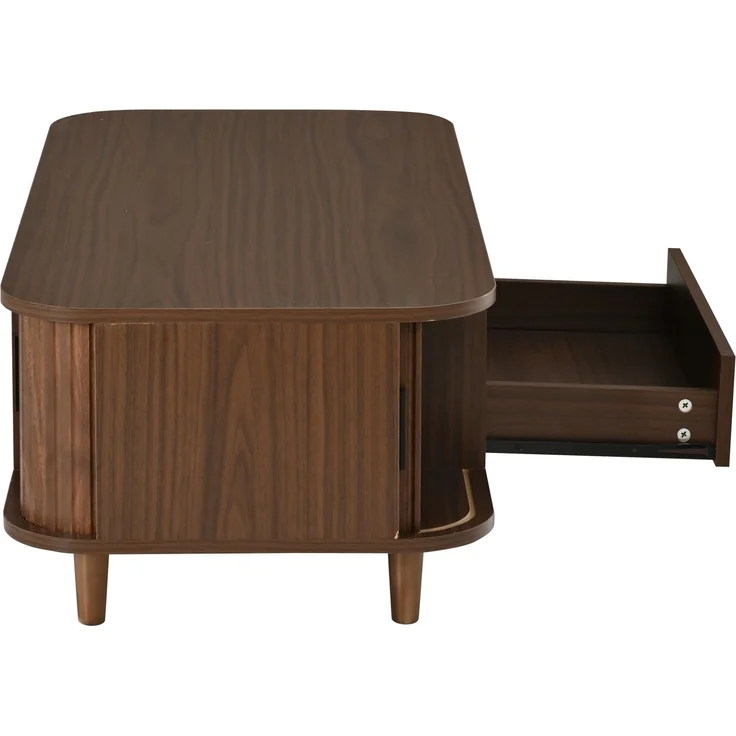 Couchtisch B 100 x T 50 x H 35 cm in Walnussholzfarbe mit Schublade und Rollladentüren – Bild 9