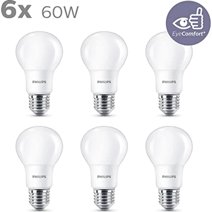 Philips LED Classic E27 Lampen 6-er Pack (60 W), matte LED Lampen mit warmweißem Licht, energiesparende Lampen mit langer Nutzlebensdauer, alte Generation – Bild 6
