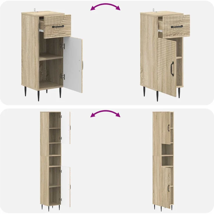 vidaXL 3-teiliges Badezimmer-Schranksystem HAARLEM Sonoma-Eiche 3417857 – Bild 8