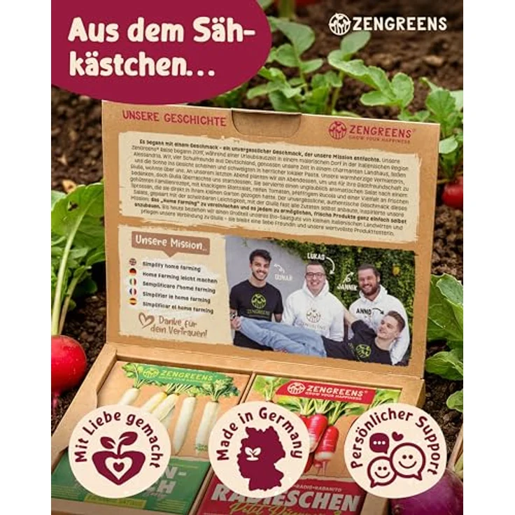 ZenGreens® - Bio Rettich- & Radieschensamen im 6er Set - 6 Rettich- & Radieschen Samen für den einfachen Anbau im Garten, Balkon oder Hochbeet - Pflanzensamen - Saatgut – Bild 6