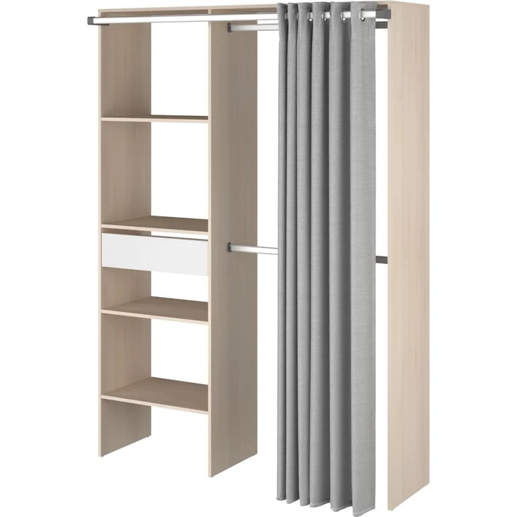 Parisot Kleiderschrank mit Vorhang Bari in Akazie und grau 143 cm – Bild 6