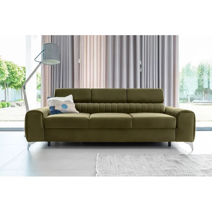 Sofa 3-Sitzer mit Schlaffunktion Schlafsofa ELENI Stoff Monolith Olivgrün