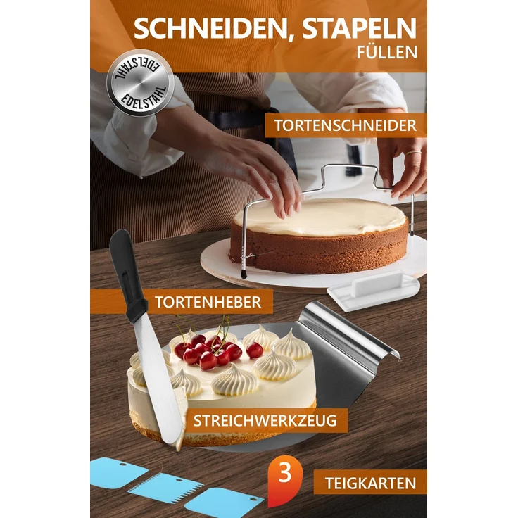 Aurelia Home Tortendeko-Set 144-teilig mit Tortenring 8,5 cm und Drehteller – Bild 4
