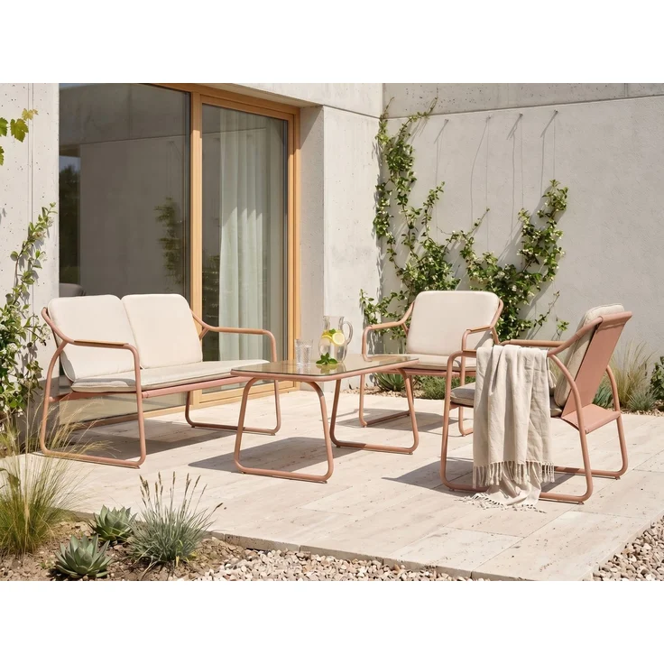 Lounge Set mit Tisch 4-Sitzer CALASCIO Metall Hellbeige – Bild 3