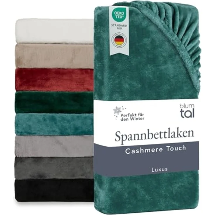 Blumtal Spannbettlaken Cashmere Touch 180x200 cm Plüsch - Oeko-TEX zert. Spannbettlaken Winter - Spannbettlaken 180x200 Winter aus Mikrofaser - Cashmere Bettwäsche - Bettbezug 180x200 Petrol – Bild 1
