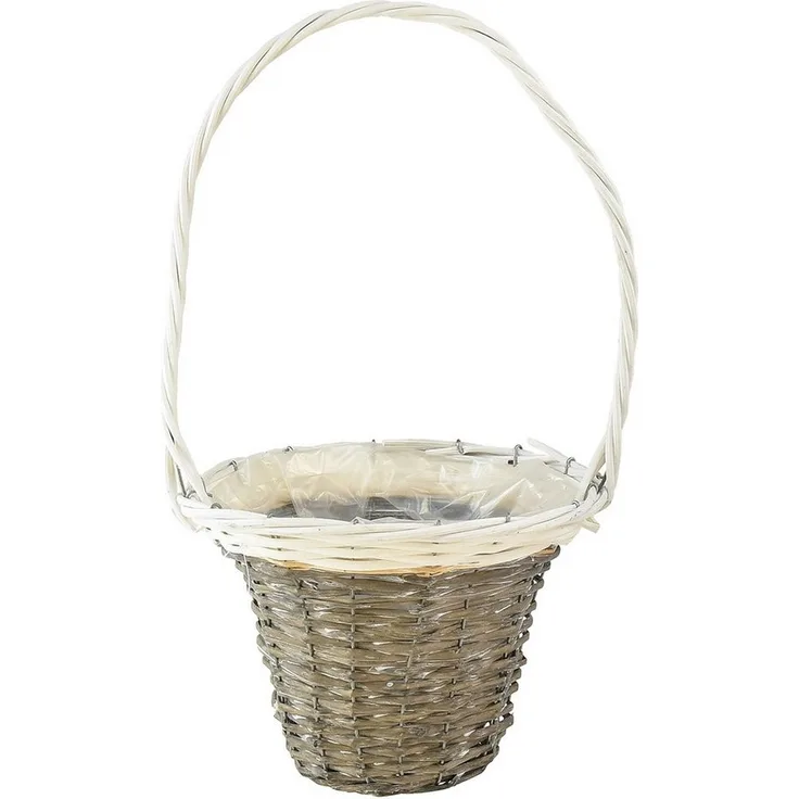 Viana Dekokorb Weidenkorb Henkelkorb Grau Weiß Ø25 H45cm Deko Pflanzenkorb