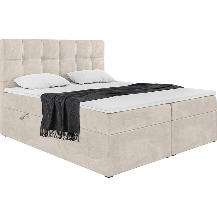 MEBLINI Boxspringbett KAI 160x220cm - H4/Beige Samt - mit Bettkasten - Gepolstert Doppelbett mit Matratze und Topper - Polsterbett mit Stauraum - Bett mit Kopfteil - Stauraumbett – Bild 2