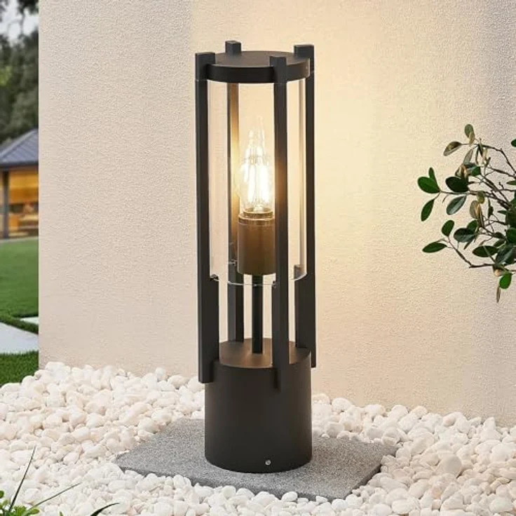 Lucande Außenleuchte Brienne, spritzwassergeschützt in Schwarz, Aluminium, 1-flammig E27, Wegeleuchte Pollerleuchte Sockelleuchte – Bild 2