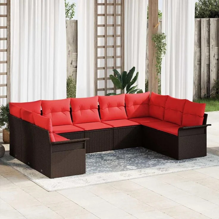 vidaXL Gartensofa-set mit Speicher 9 pcs Beige Poly-Rattan 3354193 – Bild 1