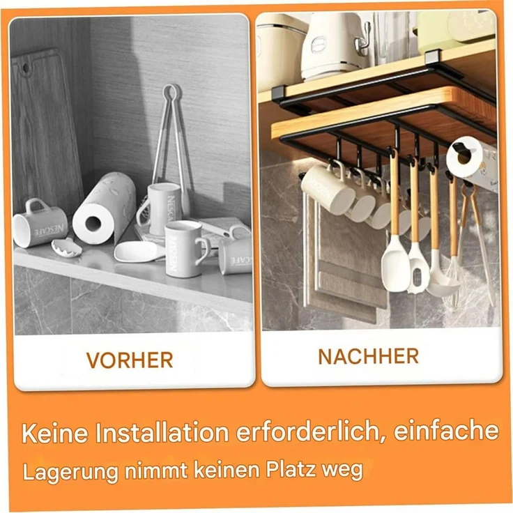 SURFOU Hängekorb Einhängekorb Küchenregal Schrankkorb Schneidebrett Halter Ohne Bohren (Edelstahl-Schrankkorb zum Einhängen, Schrankeinsatz Tassenhalter, Unterbau-Halter für Schneidebrett, Tassen, Küchenrollen & Utensilien, 1 St, Mit 2 Handtuchhaltern,... – Bild 4