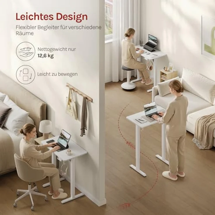 WOLTU Höhenverstellbarer Schreibtisch Elektrisch, kompakt mit Memory-Funktion & Kollisionsschutz, 80kg Tragkraft, geräuscharm, 80 x 48 cm, Weiß – Bild 4