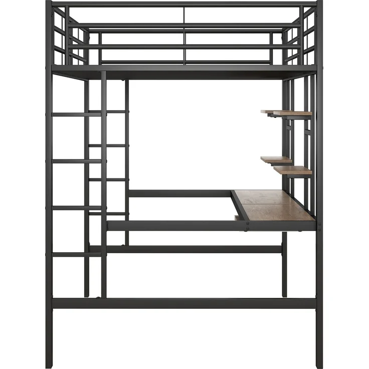 EINHOM Bettgestell Metallbett, Eisenbett, Hochbett mit Schreibtisch und Zwei Bücherregalen für Kinder, Jugendliche und Erwachsene, 140 x 200 cm, Schwarz (Ohne Matratze) – Bild 4