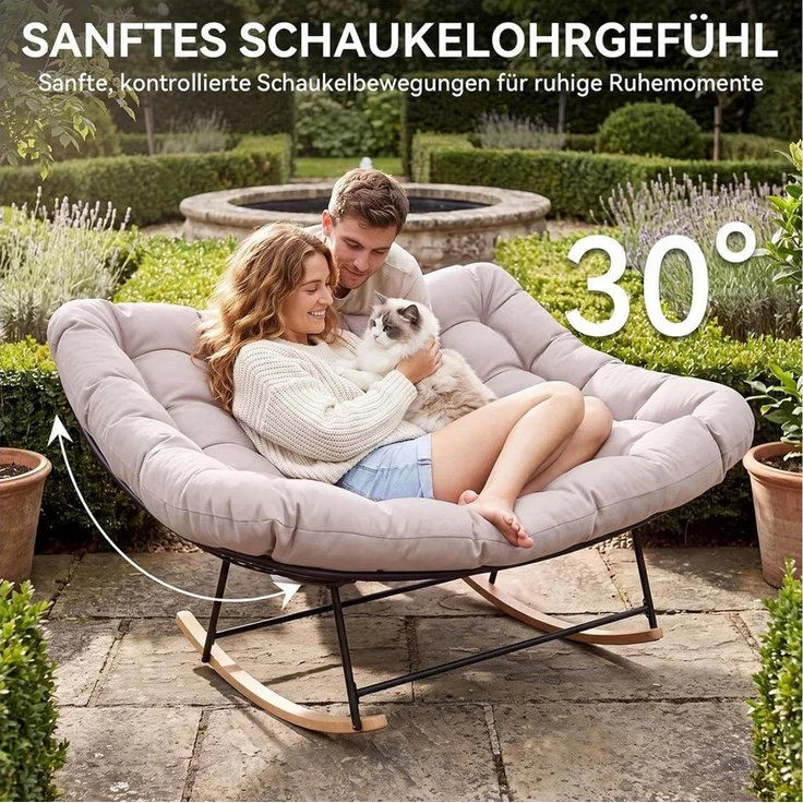 AOXUN Schaukelstuhl XXL Doppelschaukelstuhl für Innen & Außen, bis 200 kg belastbar (1 St), Ergonomischer Groß-Sitz mit dicker PP-Polsterung, einfache Montage – Bild 3