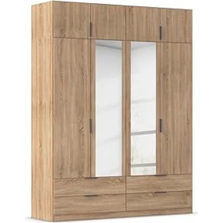 Rauch Möbel Lagoa, Kleiderschrank, Garderobe für Schlafzimmer, Kinderzimmer, Jugendzimmer 8-türig, mit Spiegel, 4 Schubladen, mit Zubehör Classic, Farbe Eiche Sonoma, Holz, Breite 181 – Bild 2