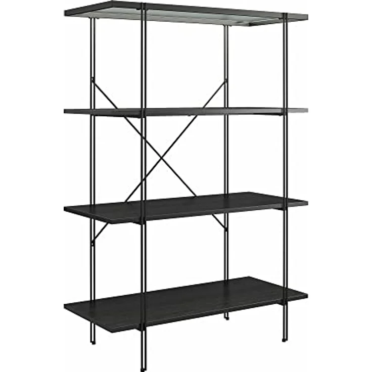 DHP Furniture Wainwright Bücherregal mit 4 Regalen, Schwarz/Eicheoptik, 79 x 35 x 117 cm, Holzwerstoff mit Metallrahmen, modernes Bücherregal für Wohnzimmer und Home Office – Bild 8