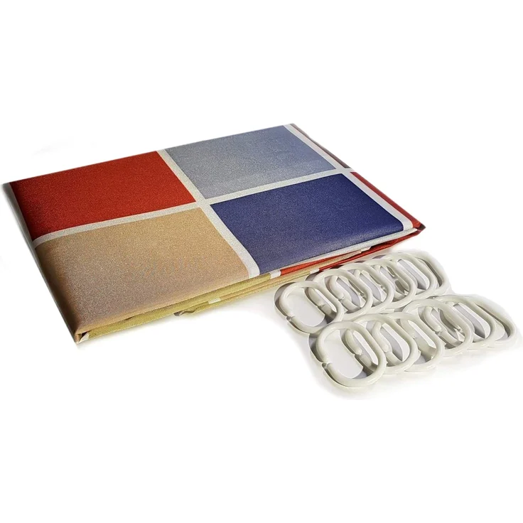 Duschvorhang Muster Textil 180 x 200 mit Ringen Karo Bunt – Bild 1