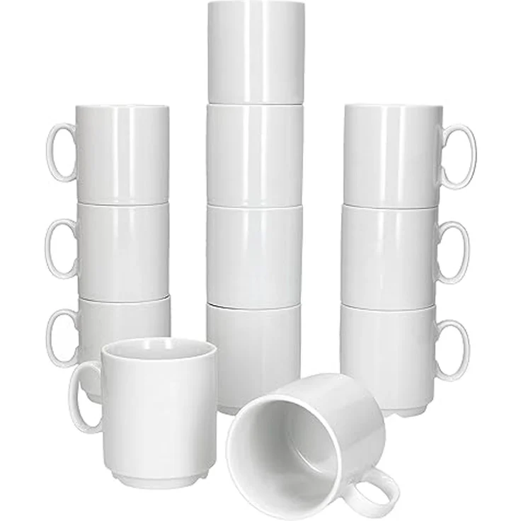 MamboCat Becher 12er Set Event Kaffeebecher 250ml weiß Porzellan-Tassen stapelbar, Porzellan – Bild 2