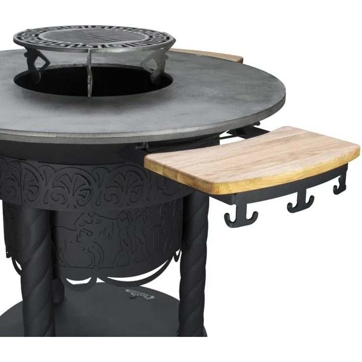 Grill Feuerplatte Olymp Feuerstelle mit Holzregalen – Bild 3