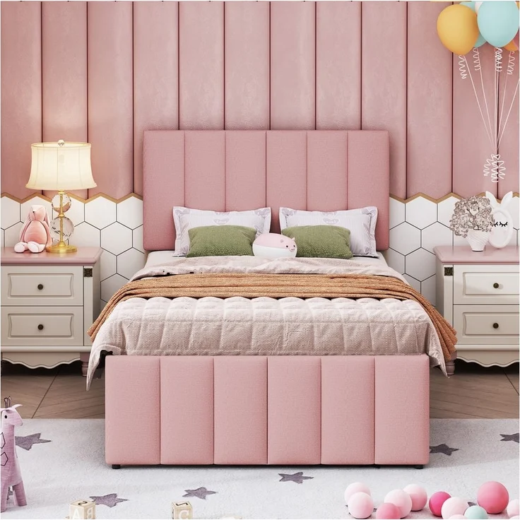 Flieks Polsterbett, Einzelbett 90x200cm mit 3 Schubladen und Ausziehbett 90x190cm – Bild 2