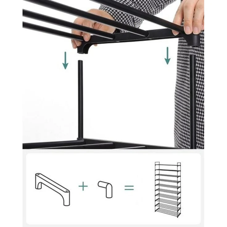 Songmics Schuhregal mit 10 Ebenen, Metall Schwarz, 30 x 94 x 206 cm – Bild 4